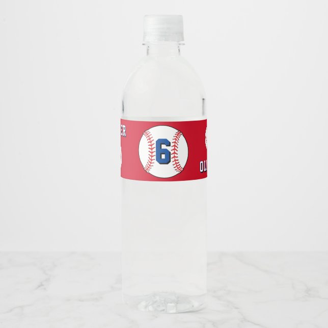 Baseball Ball Themed Kids Birthday Party Water Bottle Label (Front)