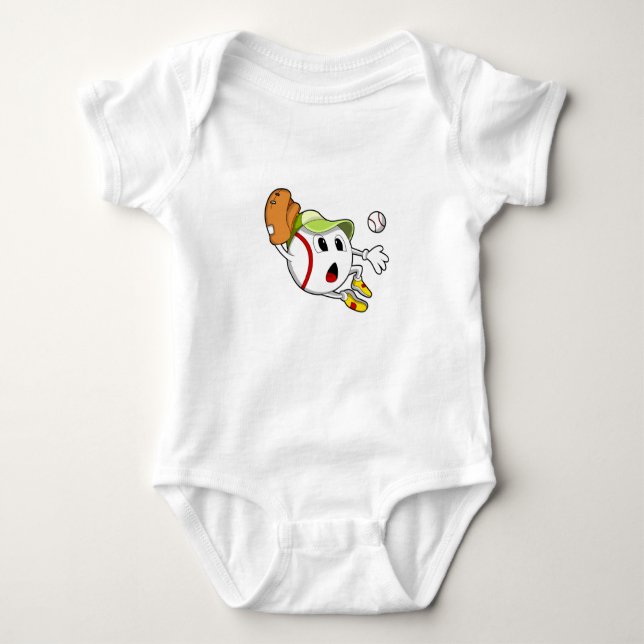 Baseball ball with Baseball glove & Cap Baby Bodysuit (Front)