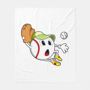 Baseball ball with Baseball glove & Cap Fleece Blanket