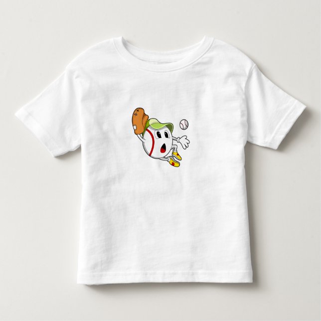 Baseball ball with Baseball glove & Cap Toddler T-Shirt (Front)