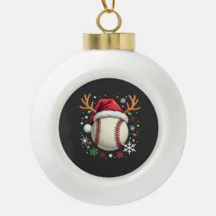 Baseball Ball with Reindeer Horns and Christmas  Ceramic Ball Christmas Ornament