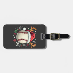 Baseball Ball with Reindeer Horns and Christmas  Luggage Tag