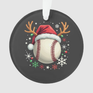 Baseball Ball with Reindeer Horns and Christmas  Ornament