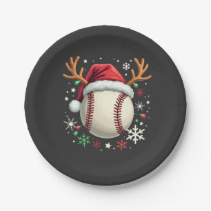 Baseball Ball with Reindeer Horns and Christmas Paper Plate