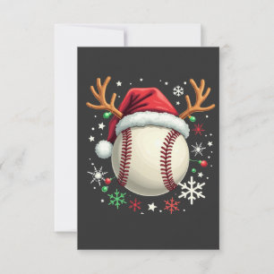 Baseball Ball with Reindeer Horns and Christmas Thank You Card