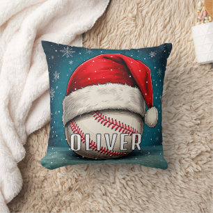Baseball Ball with Santa Hat Snowflakes Cushion