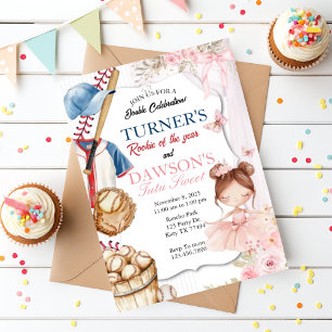 Baseball & Ballerina Birthday Invitation   Rookie 