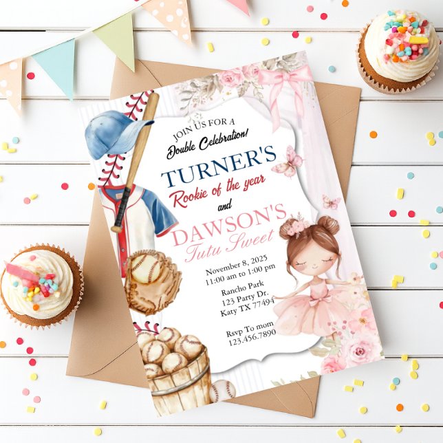 Baseball & Ballerina Birthday Invitation | Rookie  (Creator Uploaded)