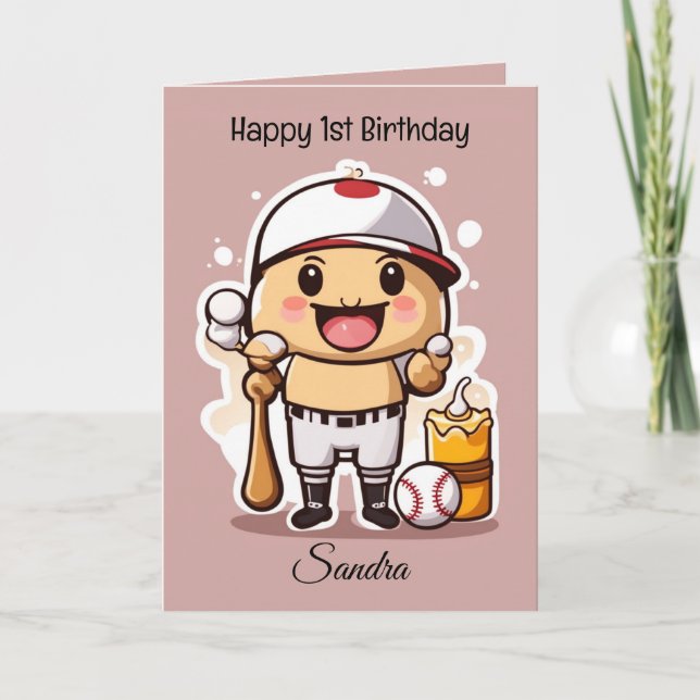 Baseball Balls Happy Birthday Kids Personalizable Card (Front)
