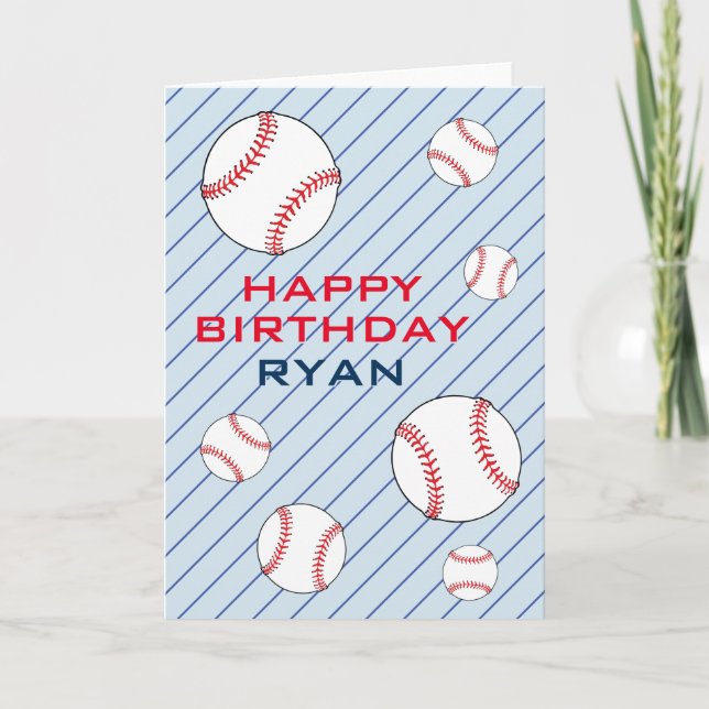 Baseball Balls Happy Birthday Kids Personalizable Card (Front)