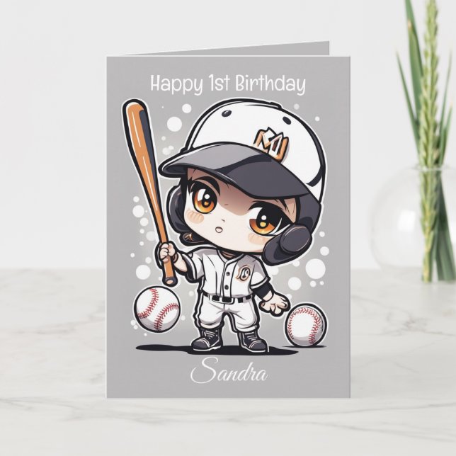 Baseball Balls Happy Birthday Kids Personalizable Card (Front)