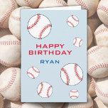 Baseball Balls Happy Birthday Kids Personalizable Card<br><div class="desc">Baseball birthday card for kids. This baseball personalised greeting card has a Happy birthday wish, a name and many baseball balls on the front side, balls inside left and one ball on the back side. The colour scheme is red, blue and white. Personalise the card with kid`s name. Great birthday...</div>