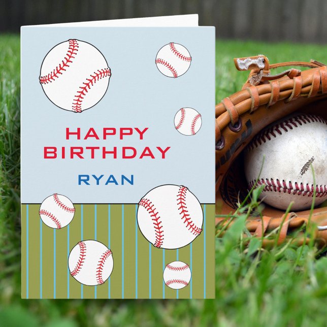 Baseball Balls Happy Birthday Kids Personalizable Card (Creator Uploaded)