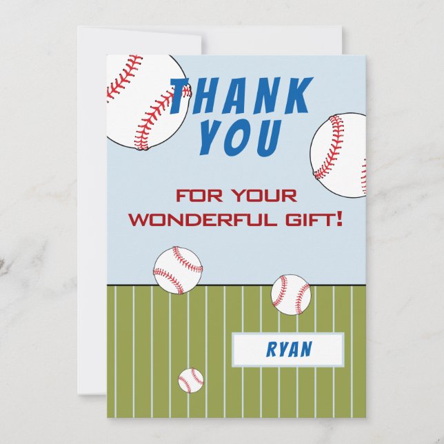 Baseball Balls Personalised Kids Birthday Thank You Card (Front)