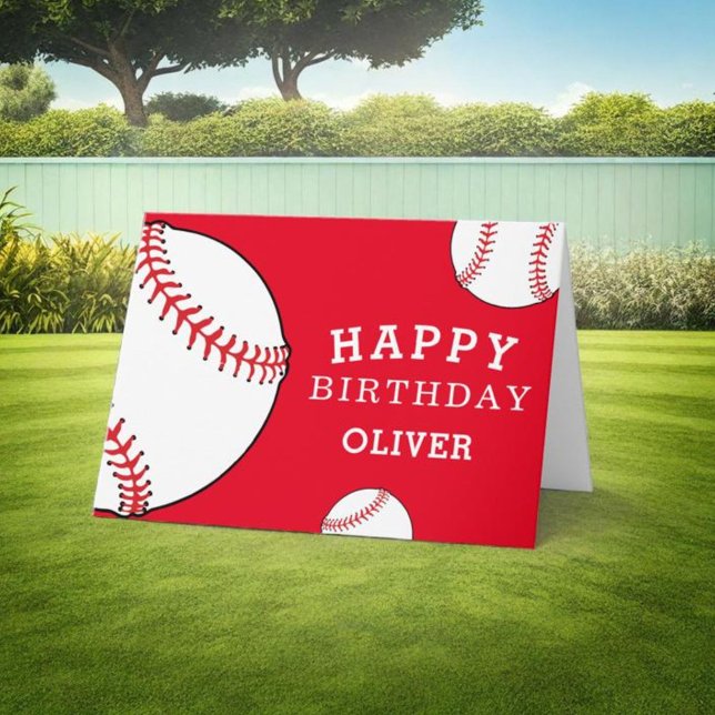 Baseball Balls Red Sports Happy Birthday Kids Card (Creator Uploaded)