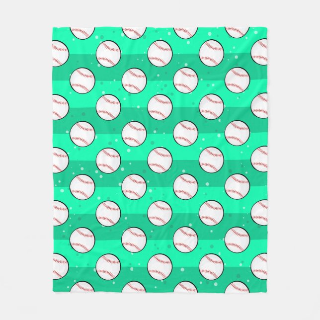 Baseball Balls - Seamless Pattern on Aqua Green  Fleece Blanket (Front)