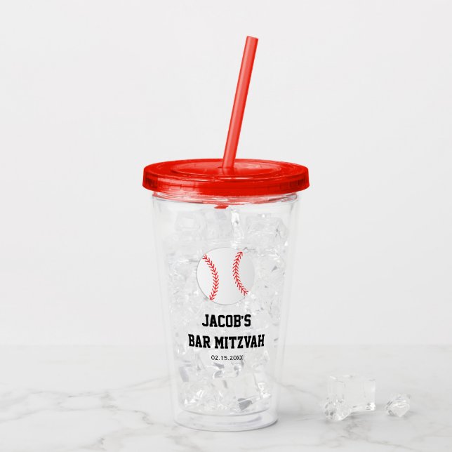 Baseball Bar Mitzvah Personalised Acrylic Tumbler (Back Ice)
