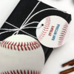 Baseball Bar Mitzvah Red Blue Favour Tags<br><div class="desc">The essential finishing touch for any Baseball party,  this design features the look of a baseball,  and can be personalised with any name and event. Add your special message on the back.  Great for end of season player gifts,  or birthday favours!
 
 Change colours with the 'customise further' button.</div>