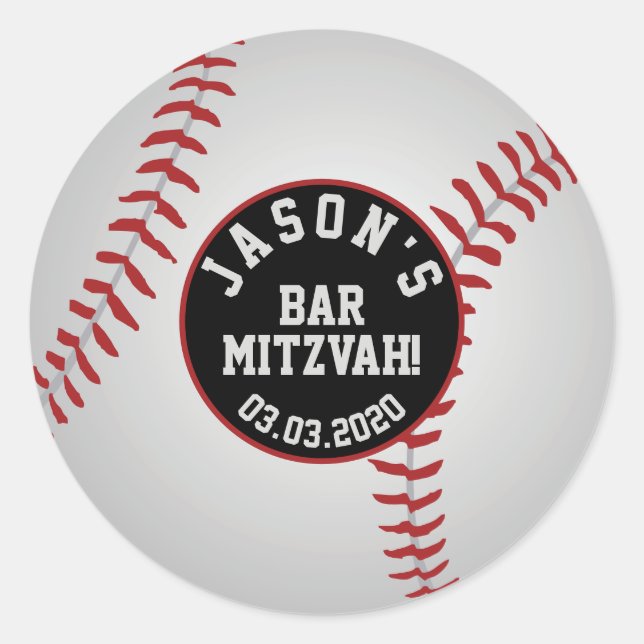 Baseball Bar Mitzvah Stickers Red White Black (Front)