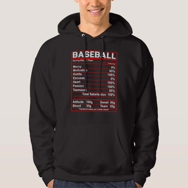 Baseball Baseball Nutrition Facts Coach Or Player  Hoodie (Front)