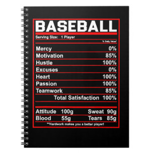 Baseball Baseball Nutrition Facts Coach Or Player  Notebook