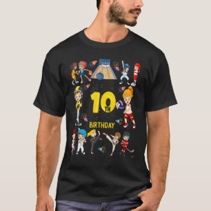 Baseball Basketball Bowling 10 Year 10th Birthday T-Shirt