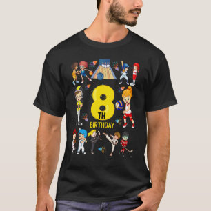 Baseball Basketball Bowling 8 Year 8th Birthday Gi T-Shirt