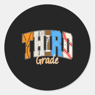 Baseball Basketball Football Back To School Third  Classic Round Sticker