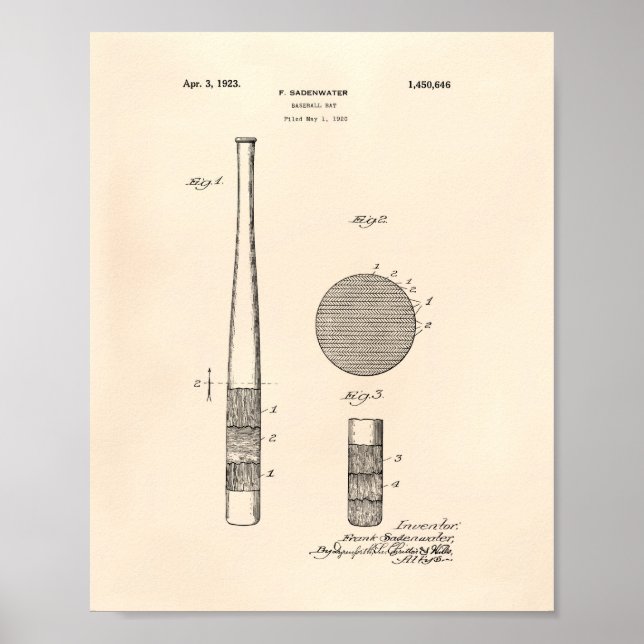 Baseball Bat 1923 Patent Art - Old Peper Poster (Front)