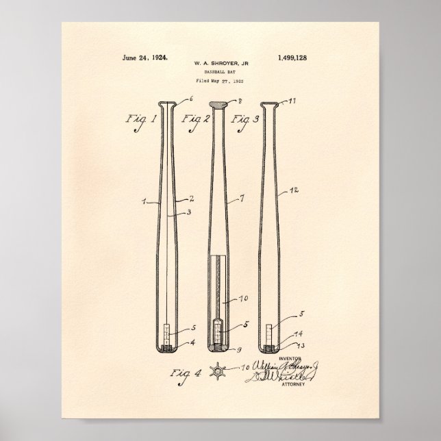 Baseball Bat 1924 Patent Art - Old Peper Poster (Front)