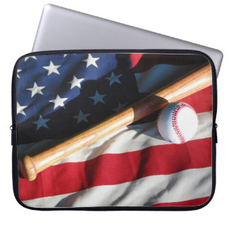 Baseball, Bat and American Flag Laptop Sleeve