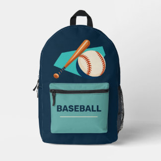 Baseball Bat and Ball Navy Teal Backpack