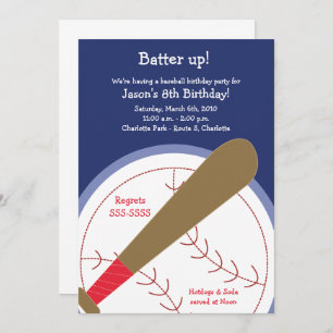 BASEBALL & Bat Batter Up KIDS Birthday Invitation