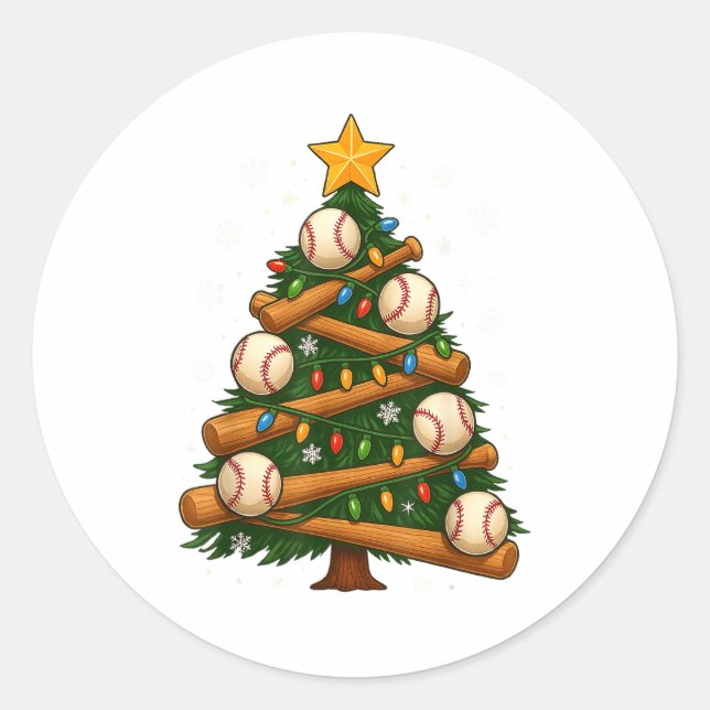 Baseball Bat Christmas Tree Lights Holiday Design  Classic Round Sticker (Front)
