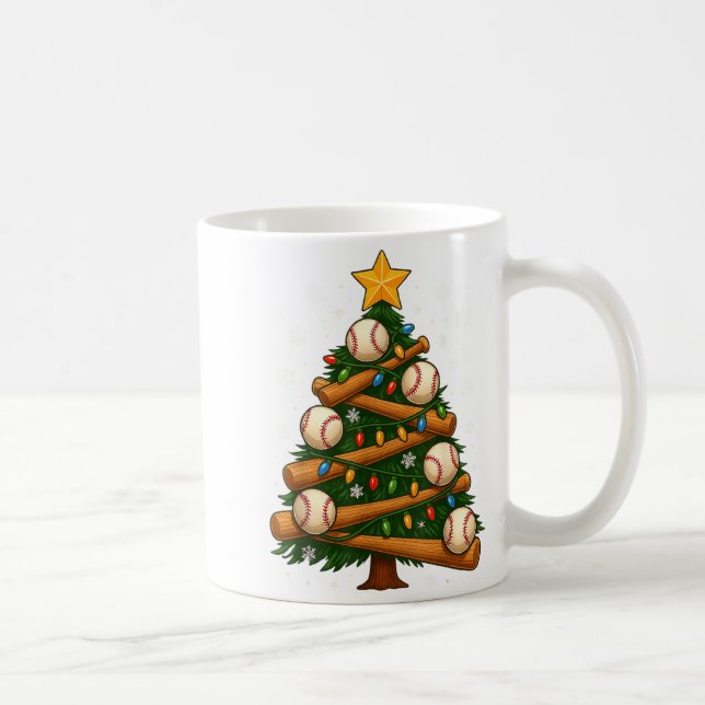 Baseball Bat Christmas Tree Lights Holiday Design  Coffee Mug (Right)