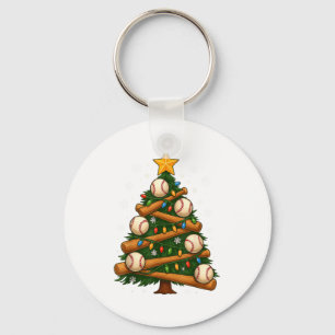 Baseball Bat Christmas Tree Lights Holiday Design Key Ring
