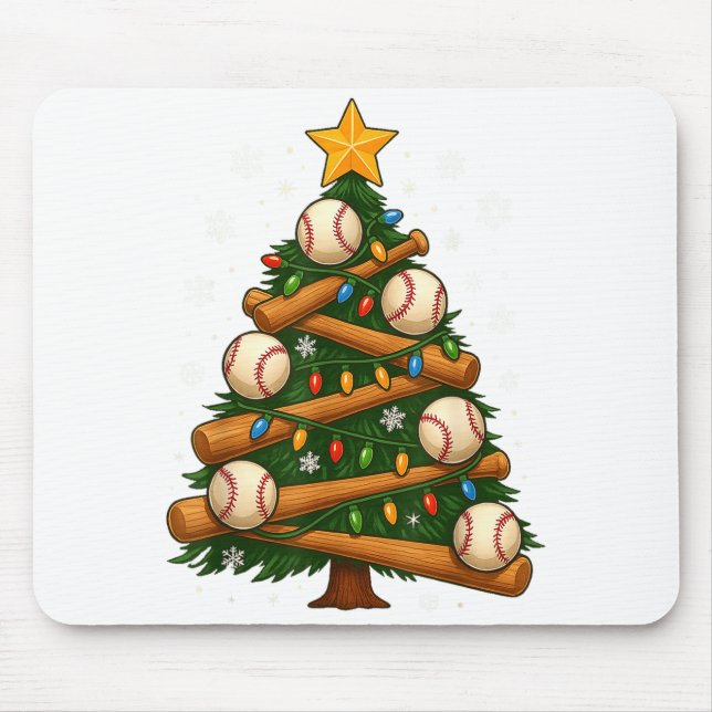 Baseball Bat Christmas Tree Lights Holiday Design  Mouse Pad (Front)