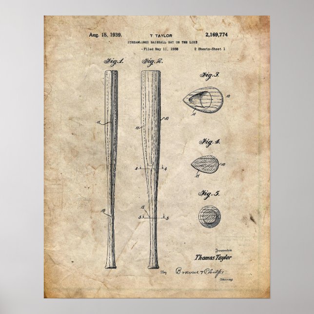 Baseball Bat Patent Poster (Front)