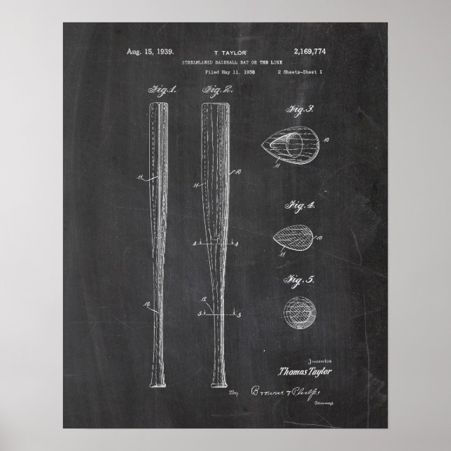 Baseball Bat Patent Poster (Front)