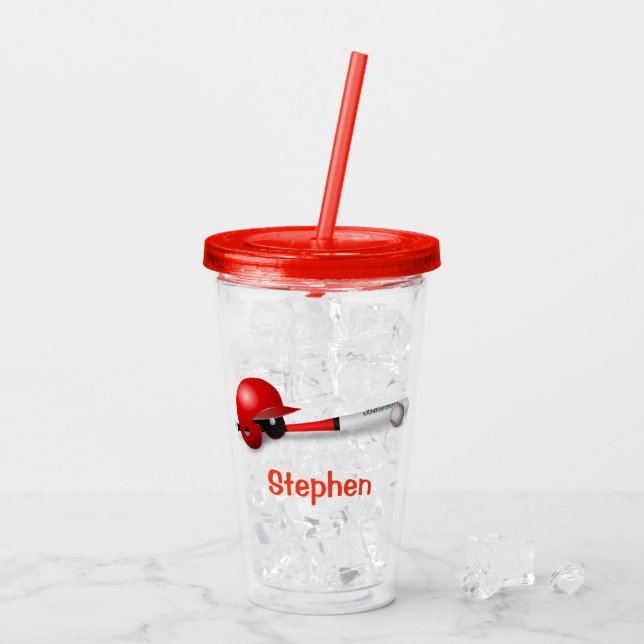 Baseball Bat Red Personalised Acrylic Tumbler (Back Ice)