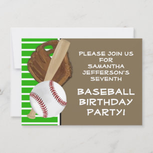 Baseball Bat Sports Boys Birthday Party Theme Invitation