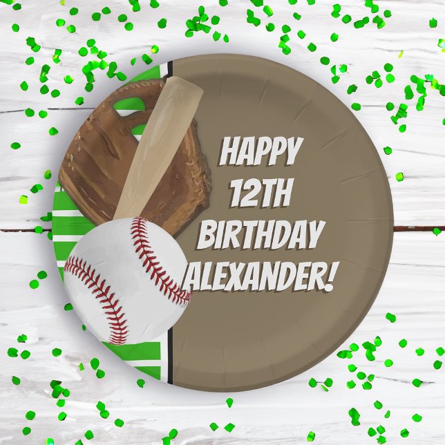 Baseball Bat Sports Boys Birthday Party Theme Paper Plate (personalized boys baseball birthday party plates)