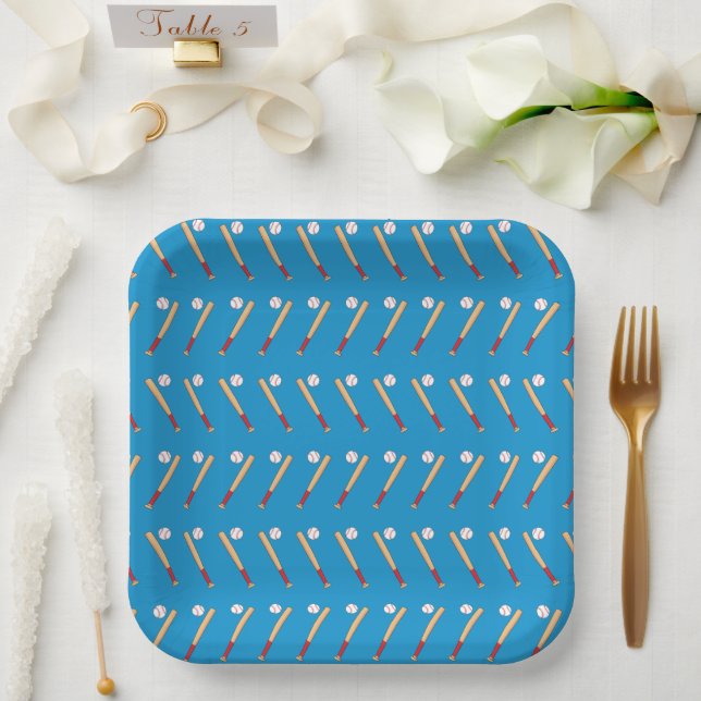 Baseball Bat with Ball Pattern Paper Plate (Wedding)