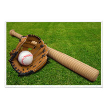 Baseball Bat with Glove and Baseball