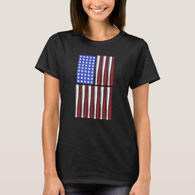 Baseball Bata USA Patriotic American Flag Player C T-Shirt (Front)