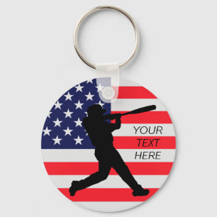 Baseball Batter and American Flag  Key Ring