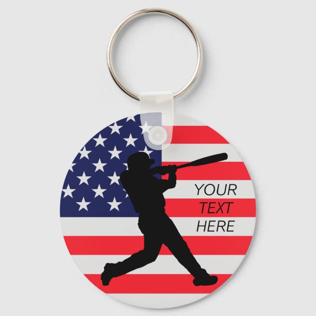 Baseball Batter and American Flag  Key Ring (Front)