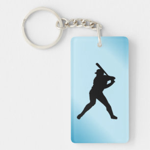 Baseball Batter Blue Sports Key Ring