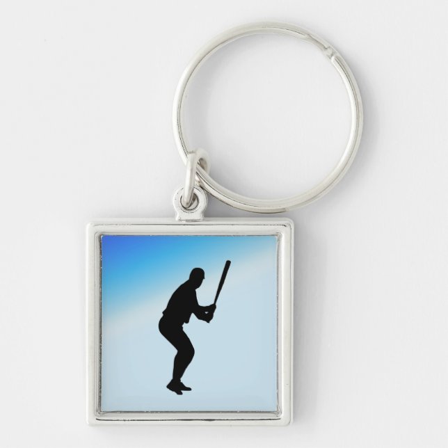 Baseball Batter Blue Sports Key Ring (Front)