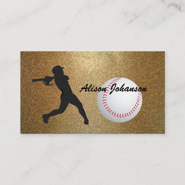 Baseball Batter female silhouette Baseball custom Business Card (Front)